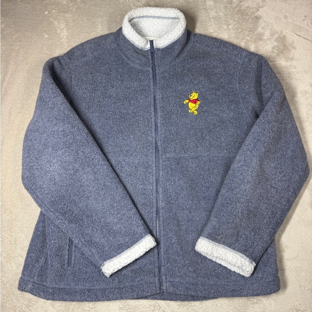 Vintage Disneyland Resort Winnie the Pooh Embroidered Zip Front Blue Fleece L